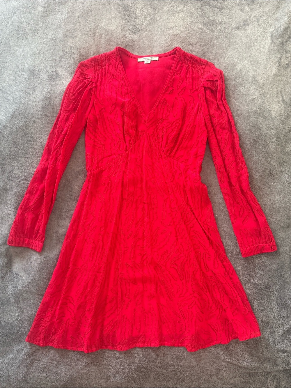 ALLSAINTS Red Textured Jacquard V-Neck Mini Dress Size 2